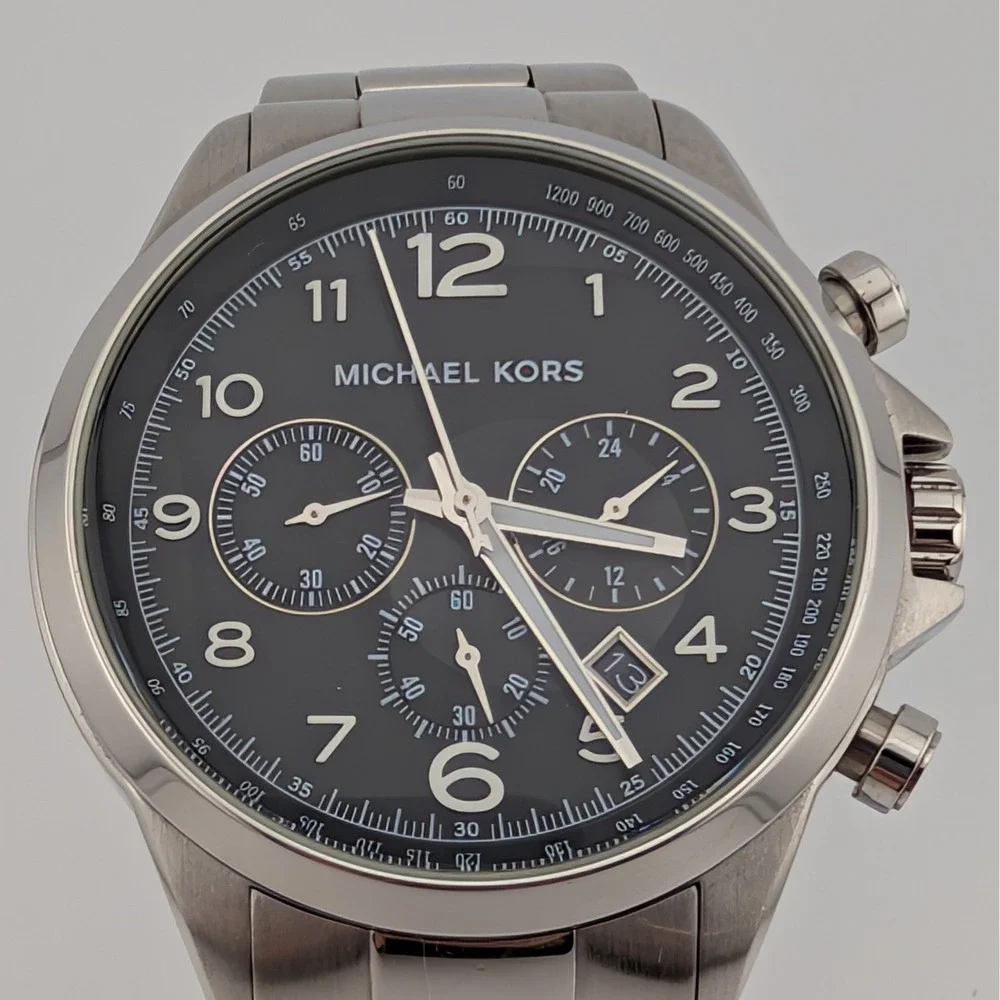 Michael Kors MK8113 Chronograph Watch Black Dial Stainless Steel 45mm 10ATM Date